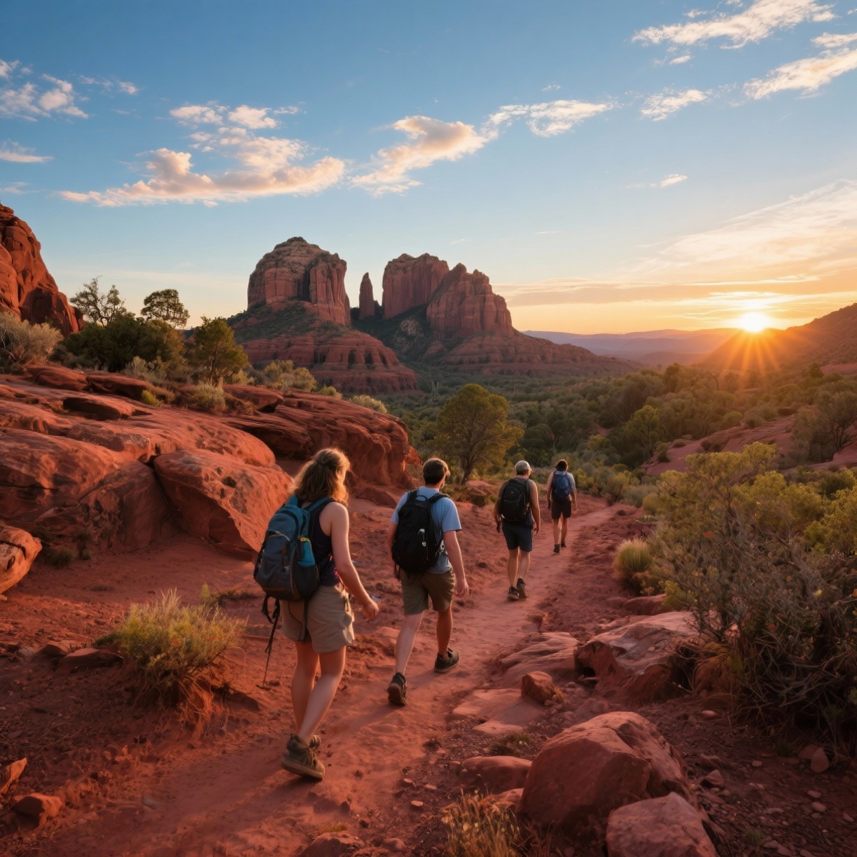 Hot air balloons floating above Sedona red rock formations